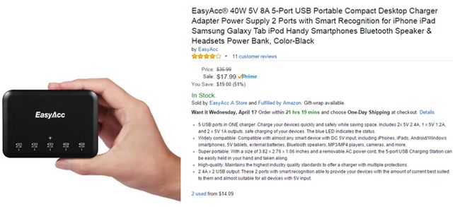 Fotografía - [Offre Alerte] Ce EasyAcc 5-Port USB Chargeur (40W, 5V) est 12,99 $ Après Coupon Sur Amazon